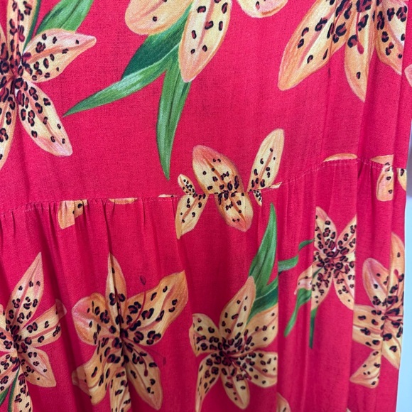 Anthropologie Farm Rio Red Floral Long Sleeve Dress Small - Picture 6 of 9